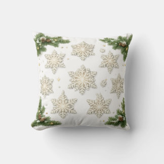 Elegante Sneeuwvlokken en Dennen Kerst Kussen