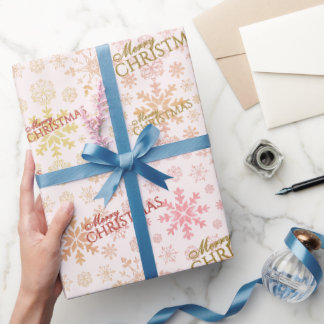 Elegante Sneeuwvlokken Goud Rood Prettig Kerstfees Cadeaupapier