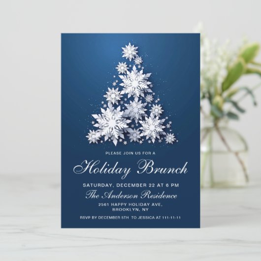 Elegante sneeuwvlokken Kerstvakantie Brunch Kaart (Staand voorkant)