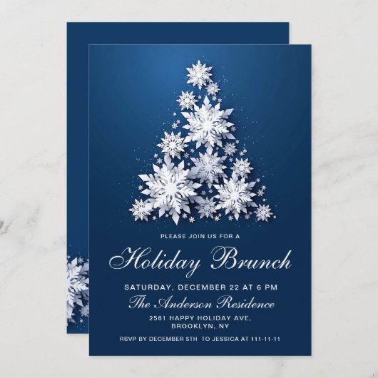 Elegante sneeuwvlokken Kerstvakantie Brunch Kaart (Voorkant / Achterkant)