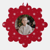 Elegante sneeuwvlokken rood 2 foto vakantie ornament kaart (Achterkant)