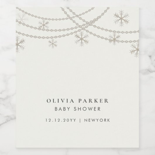 Elegante sneeuwvlokken Winter Baby shower Wijn Etiket (Enkel label)