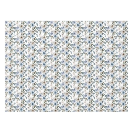 Elegante Soft Dusty Blue Waterverf Bloemen voor Tafelkleed (Voorkant (Horizontaal))