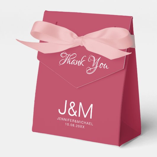 Elegante Solid Color Viva Magenta Calligrafie Bedankdoosjes (Voorkant Zijde)