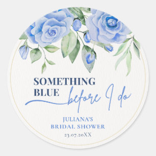 Elegante Something Blue Bloemachtige Bruiloftsborr Ronde Sticker