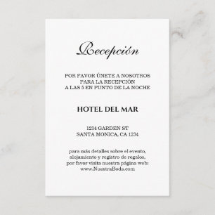 Elegante Spaanse Bianco Y Negro Bruiloft Details Informatiekaartje