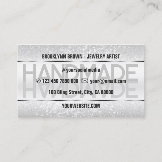 Elegante Sparkle Glitter Luxe Glam Lichtgrijs Visitekaartje (Achterkant)