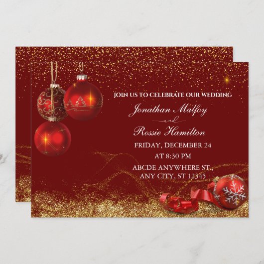 Elegante sparkle kerstbal bruiloft kaart (Voorkant / Achterkant)