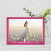 Elegante Sparkles Quinceañera 2 Foto Fuschia Roze Save The Date (Staand voorkant)