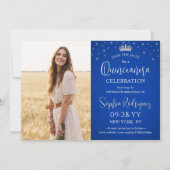 Elegante Sparkles Quinceañera 2 Foto Royal Blue Save The Date (Achterkant)