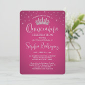 Elegante Sparkles Quinceañera 3 Foto Fuschia Roze Kaart (Staand voorkant)