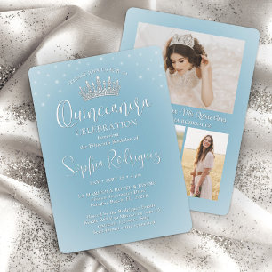Elegante Sparkles Quinceañera 3 Foto Lichtblauw Kaart