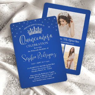 Elegante Sparkles Quinceañera 3 Foto Royal Blue Kaart