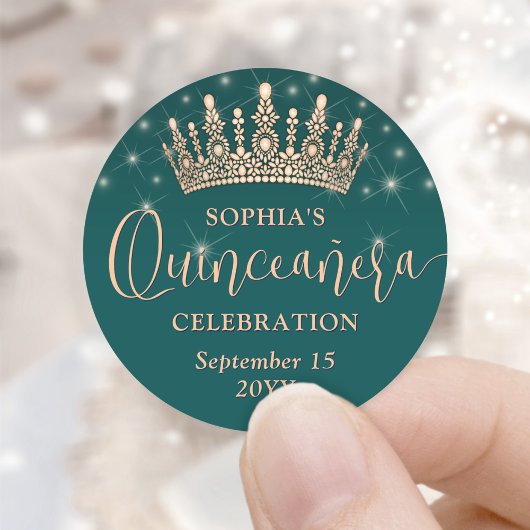 Elegante Sparkles Roos Gold Quinceañera Crown Gree Ronde Sticker