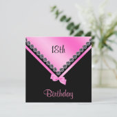 Elegante Sparkly Diamonds & Pink Bow 18e verjaarda Kaart (Staand voorkant)