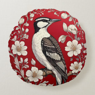 Elegante specht Floral William Morris Geïnspireerd Rond Kussen