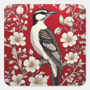 Elegante specht Floral William Morris Geïnspireerd Vierkante Sticker