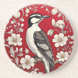 Elegante specht Floral William Morris Geïnspireerd Zandsteen Onderzetter