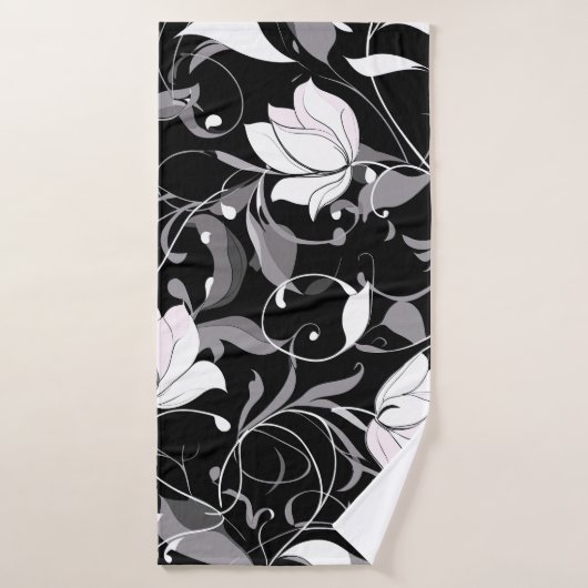 Élégante spirale florale Noir (Serviette de bain)