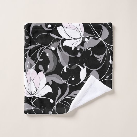 Élégante spirale florale Noir (Gant de toilette)