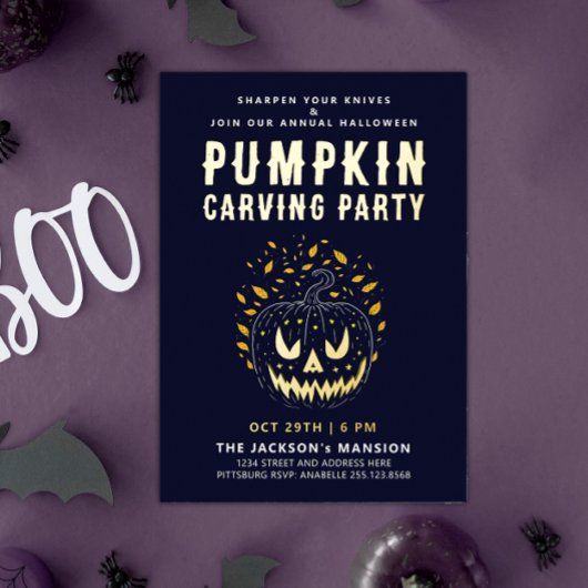 Elegante Spooky Halloween Nachtpompoen Carving Folie Uitnodiging