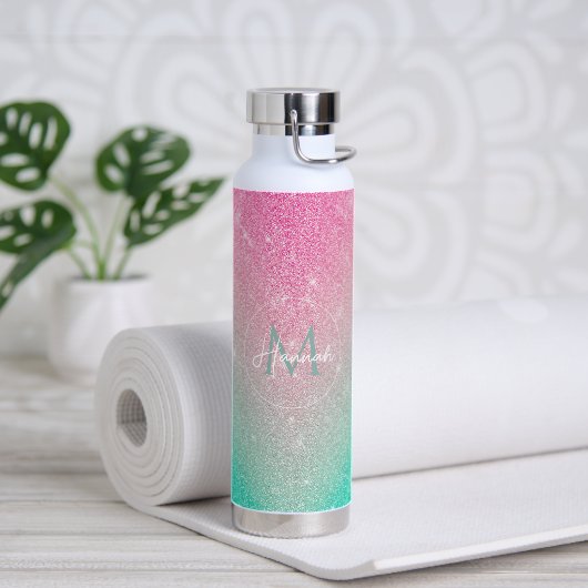 Elegante sprankelende glitter roze munt gradiënt waterfles (Yoga)