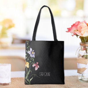Elegante Spring Black Floral Boho Schattigee Canva Draagtas