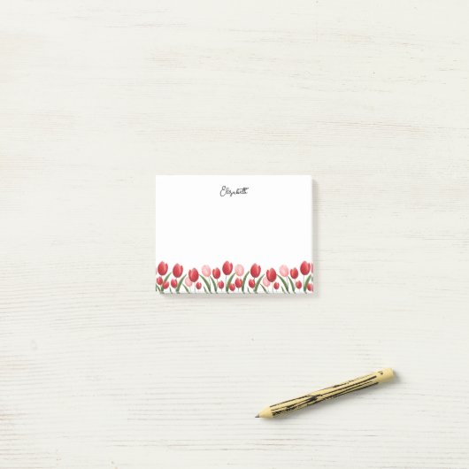 Elegante Spring Flower Tulip Roze en Rood Post-it® Notes (Op bureau)