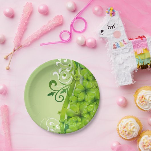 Elegante St. Patrick's Day Shamrocks en Scrolls Papieren Bordje (Feest)
