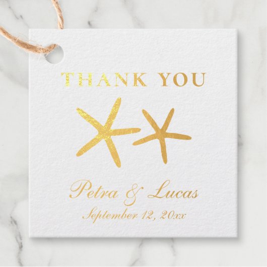 Elegante Starfish strand bruiloft Folie Bedankjes Labels (Voorkant)