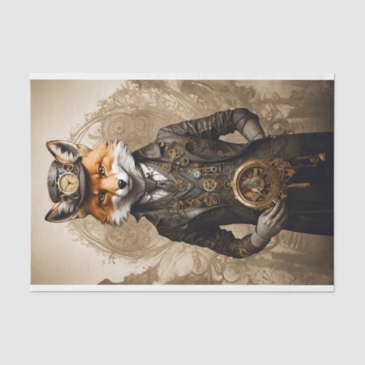 Elegante Steampunk Fox Tissuepapier (Voorkant)