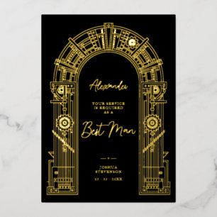 Elegante Steampunk Getuigen Voorstel Goud TLW26 Folie Uitnodiging