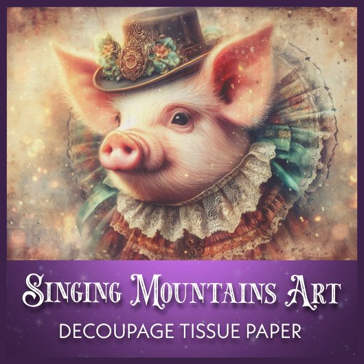 Elegante Steampunk Pig Portret Decoupage Tissuepapier