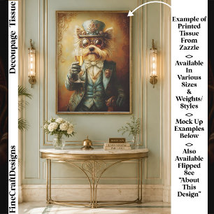 Elegante Steampunk Yorkie-hond, Glas FR9L Decoupag Tissuepapier