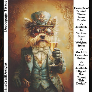 Elegante Steampunk Yorkie-hond, Glas FR9R Decoupag Tissuepapier