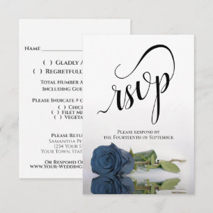 Elegante Steelblauwe Roos met Lange Steel voor Tro RSVP Kaartje