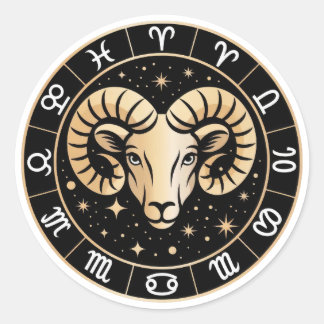 Elegante Steenbok Zodiac Sterrenbeeld Goud Zwart Ronde Sticker