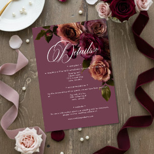 Elegante Stemming Zachte Roest & Burgundy Bloemend Informatiekaartje