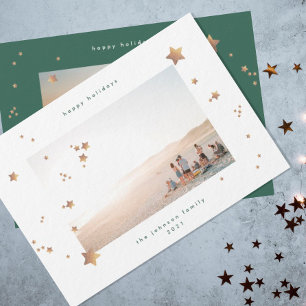 Elegante Ster Groen Witte Kerst Twee Foto Gelukkig Feestdagenkaart