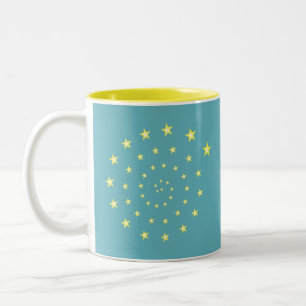 Elegante sterren spiraal op teal & monogram tweekleurige koffiemok