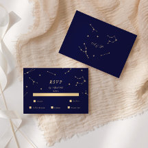 Elegante sterrenbeeld blauw en goud trouw-RSVP