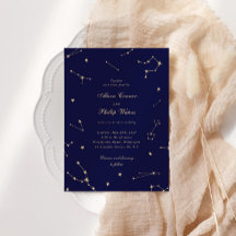 Elegante sterrenbeeld blauw en gouden bruiloft