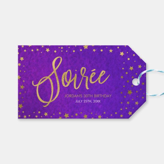Elegante sterrenhemel Paarse Waterverf Soiree Verj Cadeaulabel (Voorkant (Horizontaal))