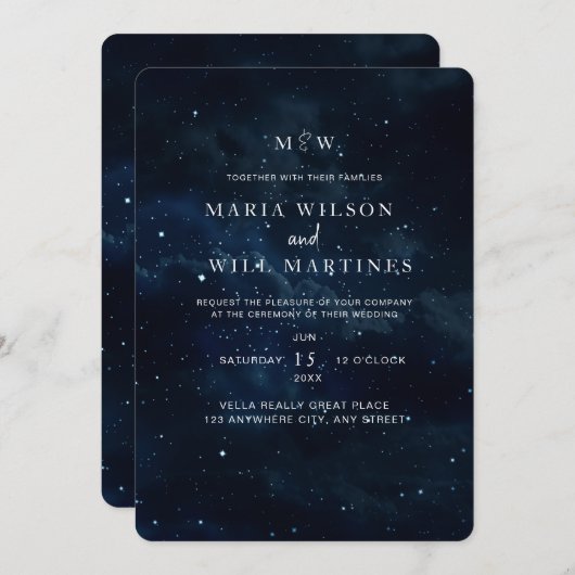 Elegante sterrenhemel trouwuitnodiging modern save the date (Voorkant / Achterkant)