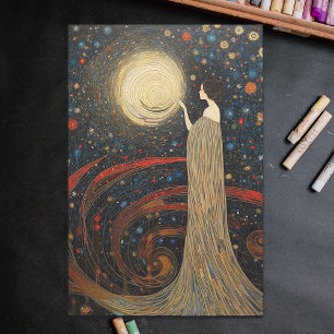 Elegante Sterrennacht Art Nouveau Decoupage Inpakpapier Vel