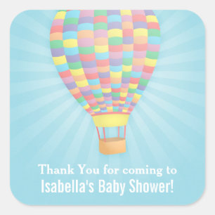 Elegante sticker voor babyfeest met hete luchtball