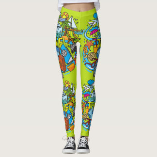 Elegante stijl cartoon tekening Reizen Neon Leggings