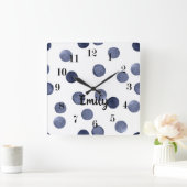 Elegante stijl, waterverf polka stip, blauw en wit vierkante klok (Huis)
