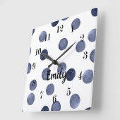 Elegante stijl, waterverf polka stip, blauw en wit vierkante klok (Hoek)