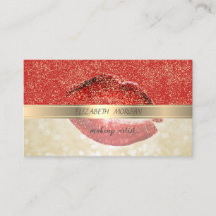 Elegante Stijlvol,Rood,Goud Confetti,Lippen,Bokeh Visitekaartje